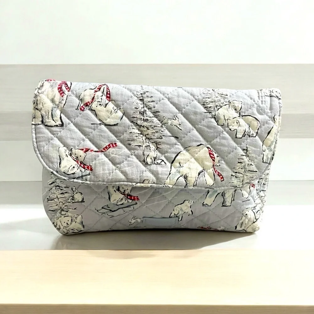 Vera Bradley New Iconic Brush & Cosmetic Case In Beary Merry Grey